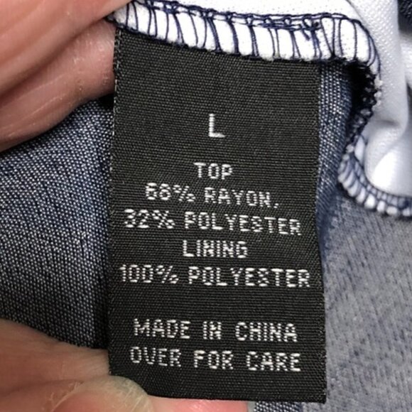 A. BYER - High-Low Navy Blue & White Tie Dye Striped Scoop Neck Top - Size Large - Picture 7 of 8